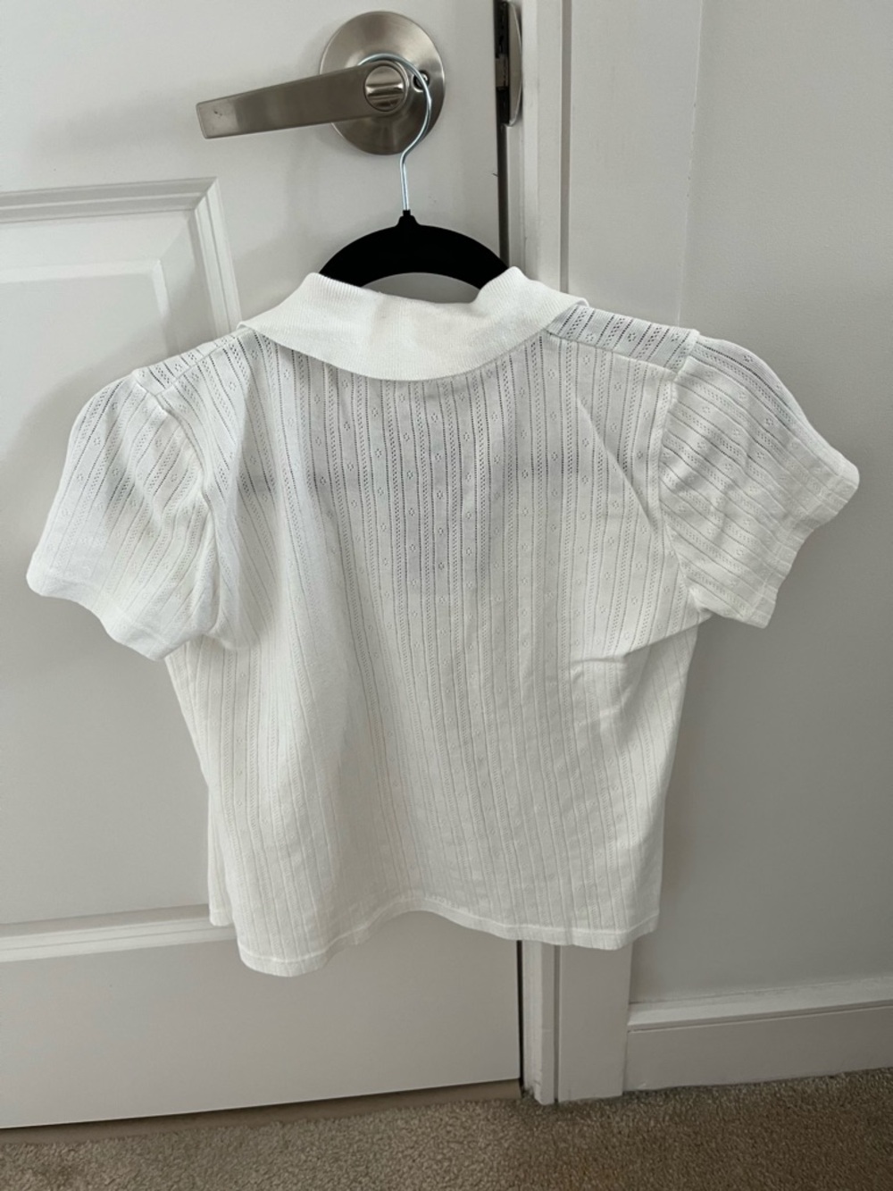 Brandy Melville White Short Sleeve Button-Up Knit Shirt - Picture 4 of 4